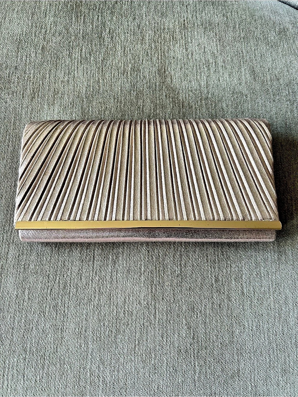 Pleated Metallic Clutch in Rose Gold